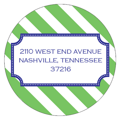 Blue Frame on Green Diagonal Stripes Round Address Labels